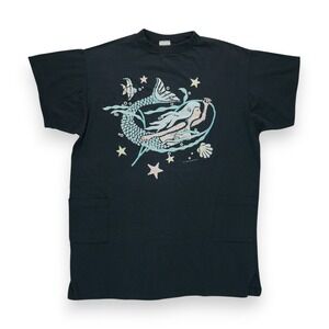 Vintage 1989 Air Waves Womens T-Shirt Siren Print One Size Black‎ Short Sleeve